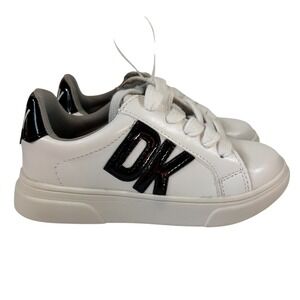 DKNY Kids 12 White Sneakers Casual Fashion Shoes DK Black White Shiny Letters